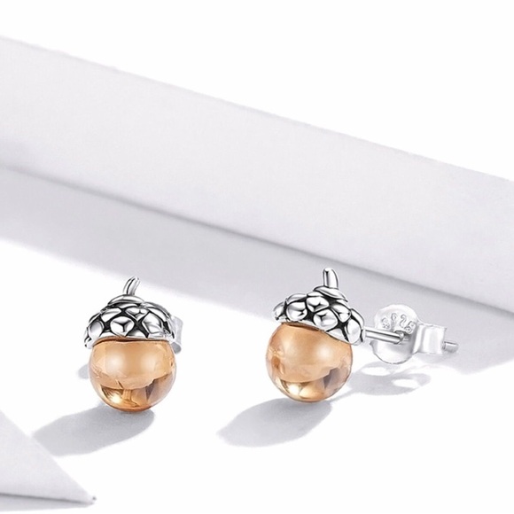 925 Sterling Silver silver Ear Studs Shining Acorns Engagement Statement Jewelry - Picture 3 of 10